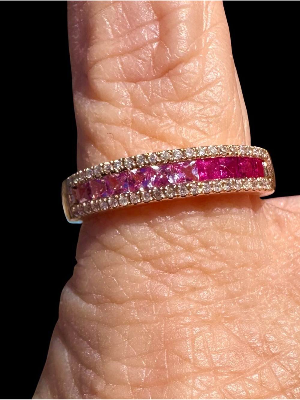 Beautiful 18k 750 Rose Gold Ombré Pink Sapphire Diamond Ring Channel Set Stones - Picture 3 of 7
